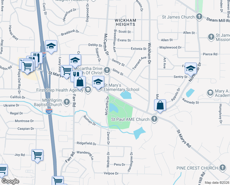 map of restaurants, bars, coffee shops, grocery stores, and more near 4437 Saint Marys Road in Columbus