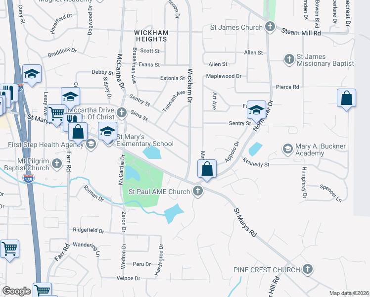 map of restaurants, bars, coffee shops, grocery stores, and more near 4582 Sims Street in Columbus