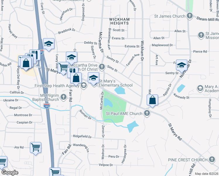 map of restaurants, bars, coffee shops, grocery stores, and more near 4437 Saint Marys Road in Columbus