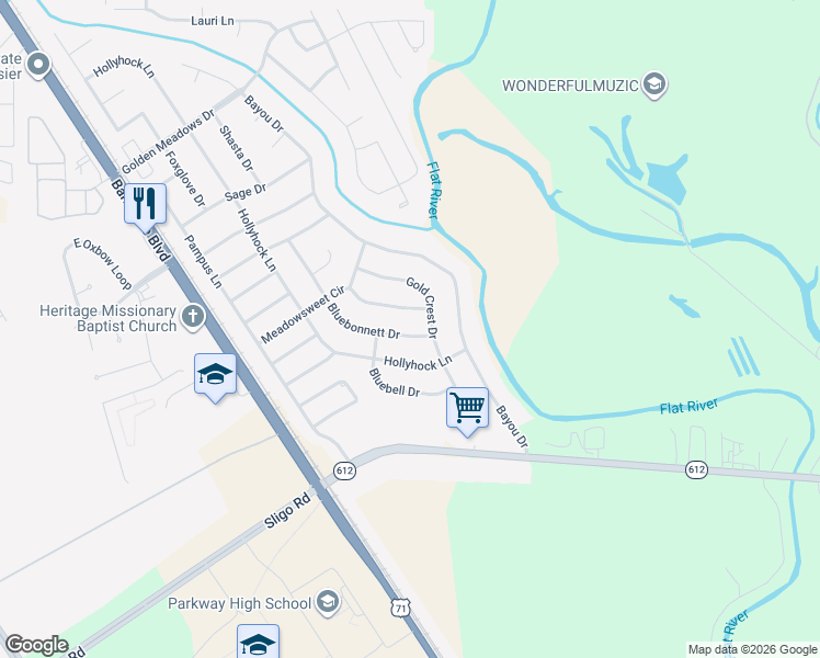map of restaurants, bars, coffee shops, grocery stores, and more near 5861 Bluebonnett Drive in Bossier City