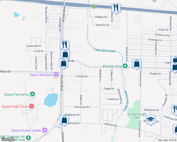 map of restaurants, bars, coffee shops, grocery stores, and more near 720 Chaparral Circle in Abilene