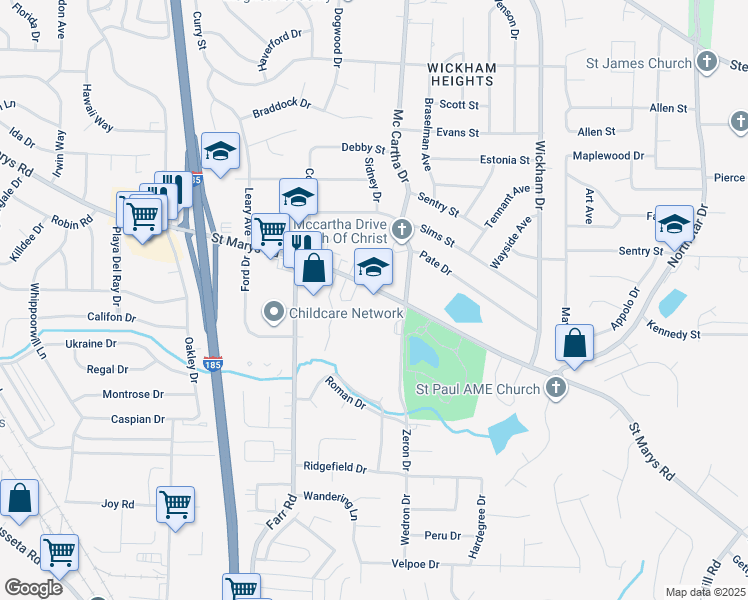 map of restaurants, bars, coffee shops, grocery stores, and more near 4408 Saint Marys Road in Columbus