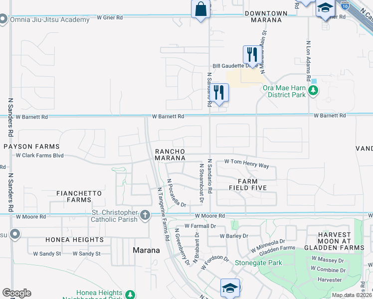 map of restaurants, bars, coffee shops, grocery stores, and more near 11901 West Rancho Drive in Marana