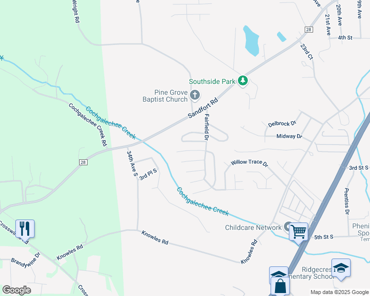 map of restaurants, bars, coffee shops, grocery stores, and more near 74 Brentwood Drive in Phenix City