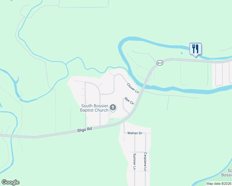 map of restaurants, bars, coffee shops, grocery stores, and more near 425 Clover Lane in Bossier City