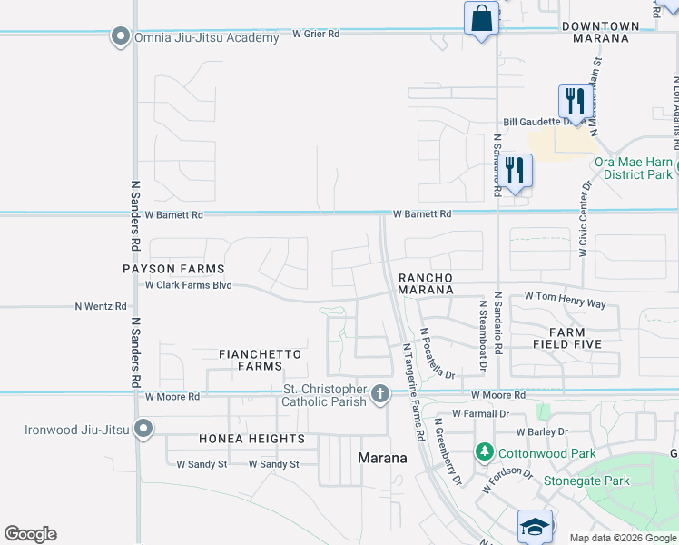 map of restaurants, bars, coffee shops, grocery stores, and more near 12163 West Charismatic Drive in Marana