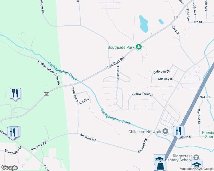 map of restaurants, bars, coffee shops, grocery stores, and more near 72 Brentwood Drive in Phenix City