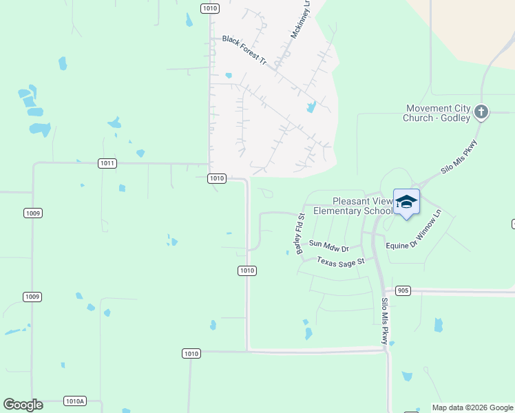 map of restaurants, bars, coffee shops, grocery stores, and more near 7849 County Road 1010 in Joshua