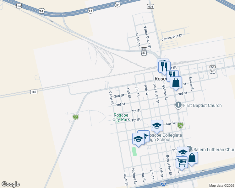 map of restaurants, bars, coffee shops, grocery stores, and more near 1410 2nd Street in Roscoe