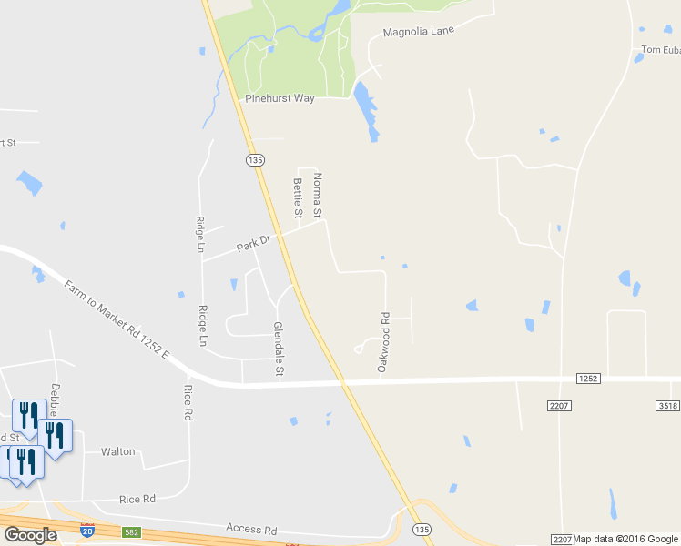 map of restaurants, bars, coffee shops, grocery stores, and more near 102 Sunshine Drive in Gladewater