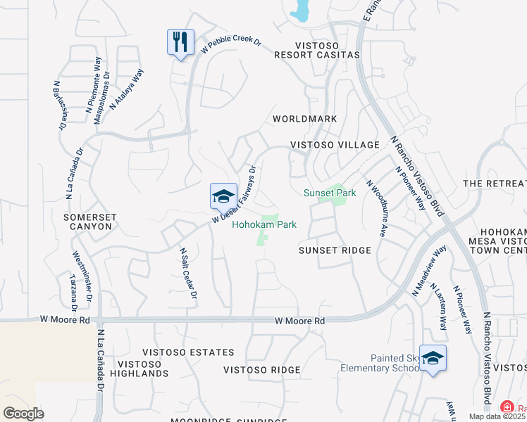 map of restaurants, bars, coffee shops, grocery stores, and more near 799 West Desert Fairway Drive in Oro Valley