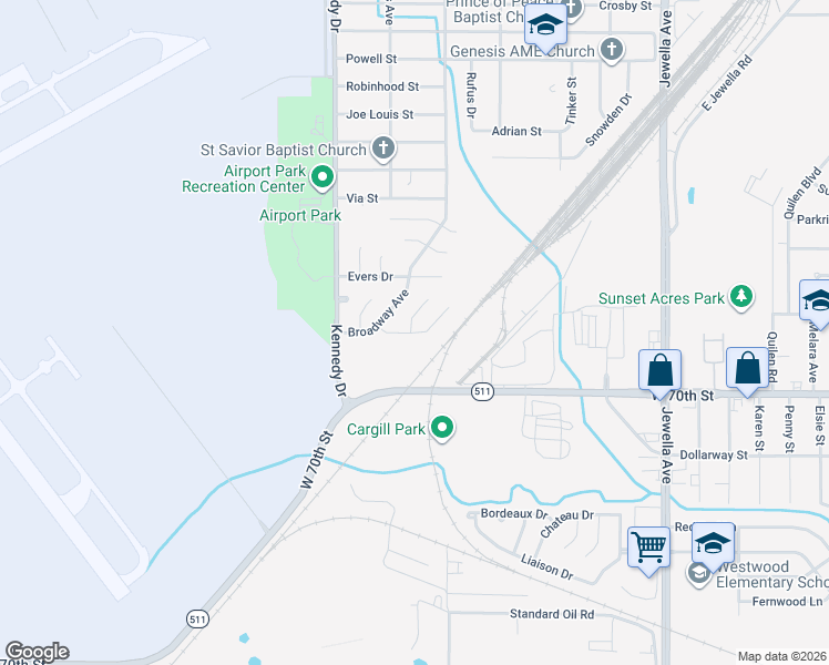 map of restaurants, bars, coffee shops, grocery stores, and more near 6953 Lavender Drive in Shreveport