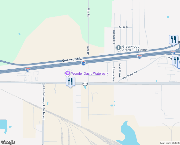 map of restaurants, bars, coffee shops, grocery stores, and more near 7577 Idaho Drive in Shreveport