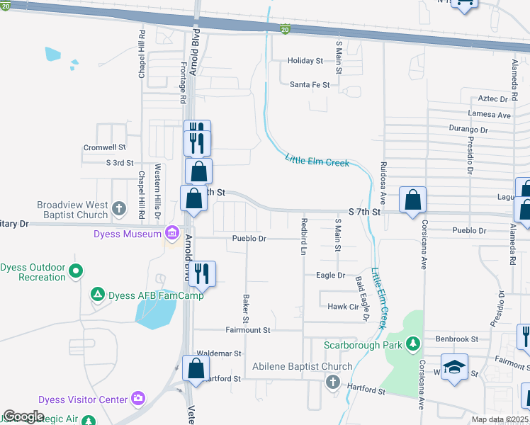 map of restaurants, bars, coffee shops, grocery stores, and more near 702 Chaparral Circle in Abilene