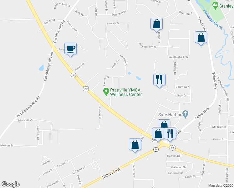 map of restaurants, bars, coffee shops, grocery stores, and more near 120 Mantlewood Court in Prattville