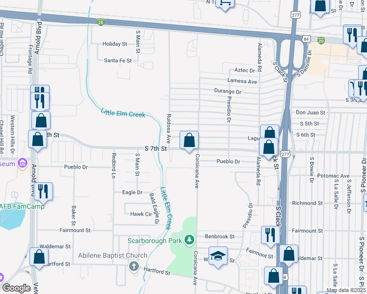 map of restaurants, bars, coffee shops, grocery stores, and more near 5450 South 7th Street in Abilene