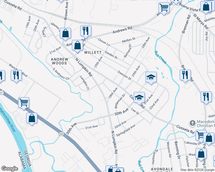 map of restaurants, bars, coffee shops, grocery stores, and more near 235 28th Avenue in Columbus