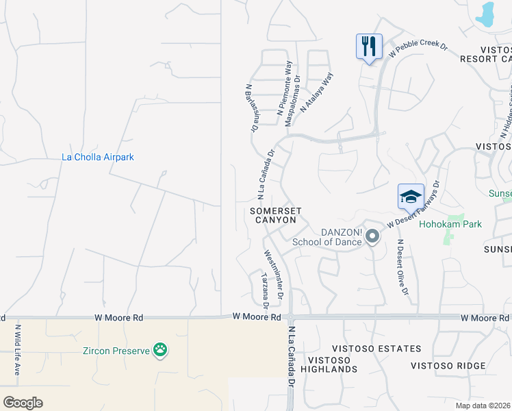map of restaurants, bars, coffee shops, grocery stores, and more near 13159 North Player Place in Oro Valley