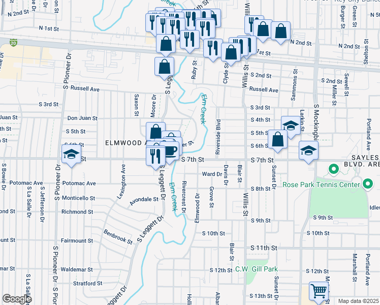 map of restaurants, bars, coffee shops, grocery stores, and more near 3841 Whittier Street in Abilene