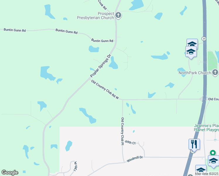 map of restaurants, bars, coffee shops, grocery stores, and more near 836 Old Country Club Road West in Meridian