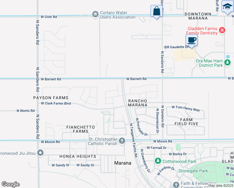 map of restaurants, bars, coffee shops, grocery stores, and more near 12114 West Girlish Way in Marana