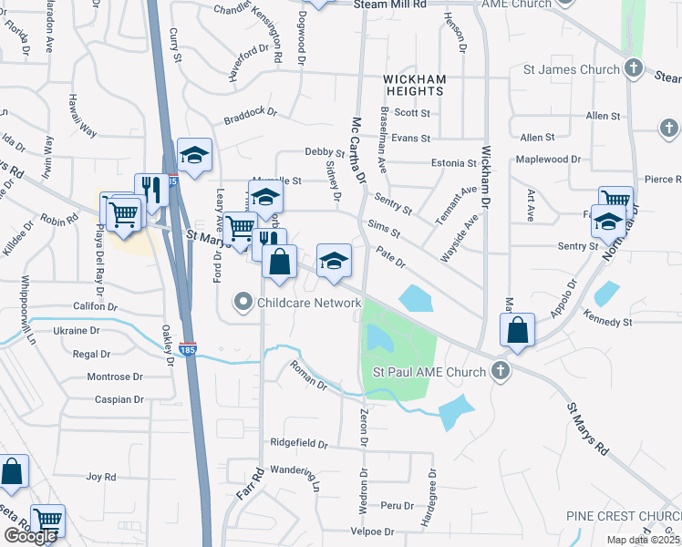 map of restaurants, bars, coffee shops, grocery stores, and more near 4271 Saint Marys Road in Columbus