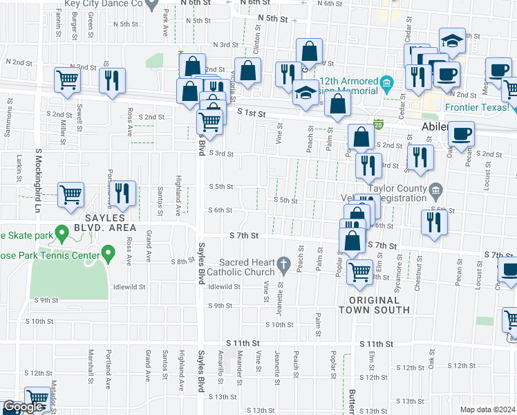 map of restaurants, bars, coffee shops, grocery stores, and more near 1818 South 6th Street in Abilene