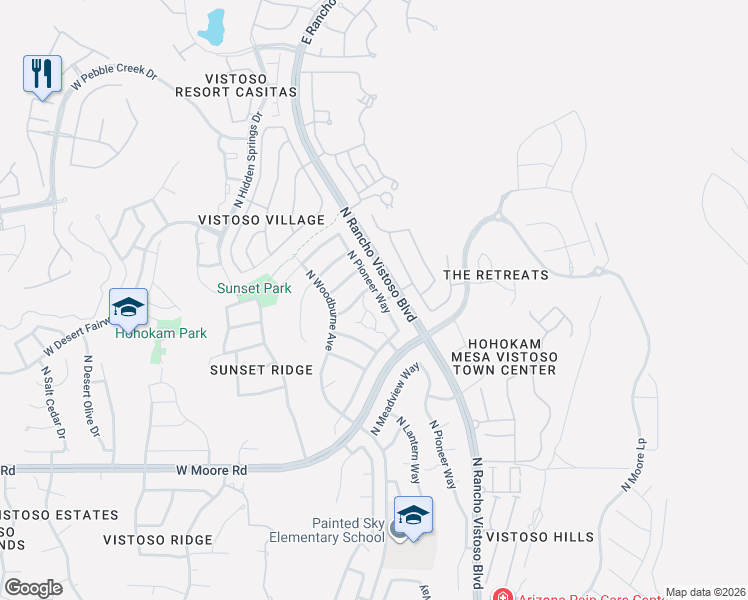 map of restaurants, bars, coffee shops, grocery stores, and more near 13162 North Pioneer Way in Oro Valley