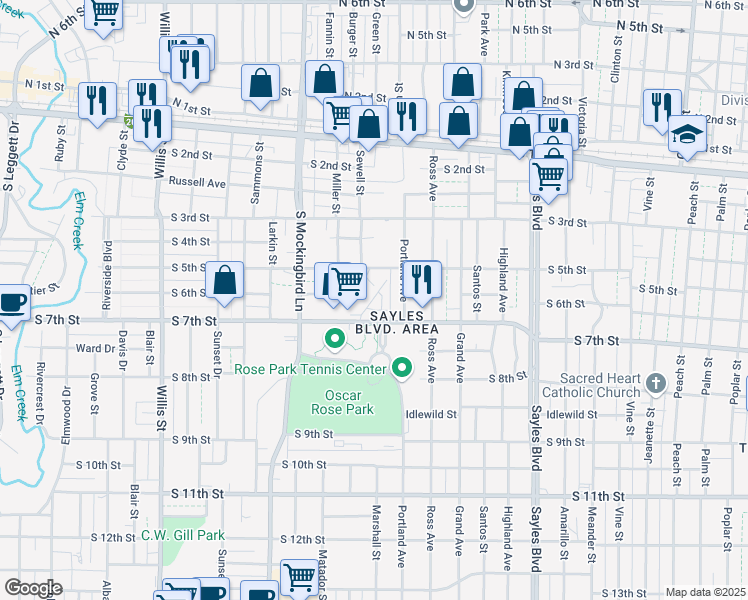 map of restaurants, bars, coffee shops, grocery stores, and more near 2641 South 5th Street in Abilene