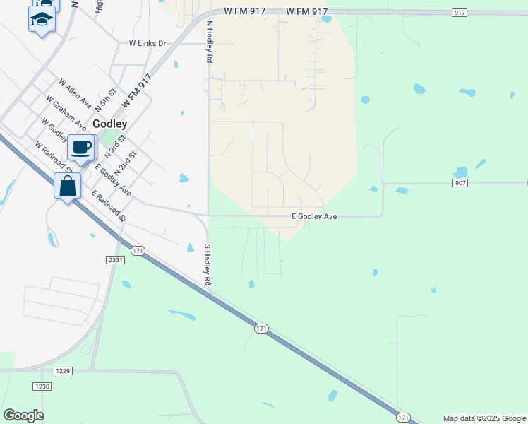 map of restaurants, bars, coffee shops, grocery stores, and more near 5660 E Godley Ave in Godley