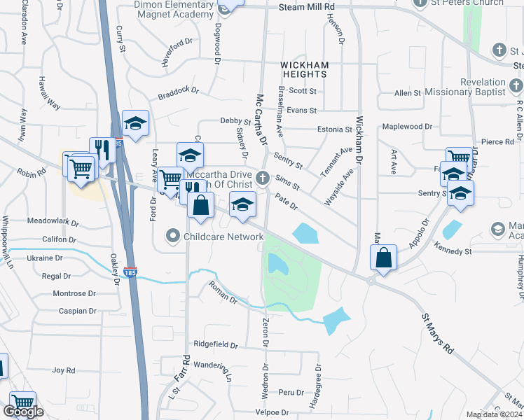 map of restaurants, bars, coffee shops, grocery stores, and more near 143 Mc Cartha Drive in Columbus