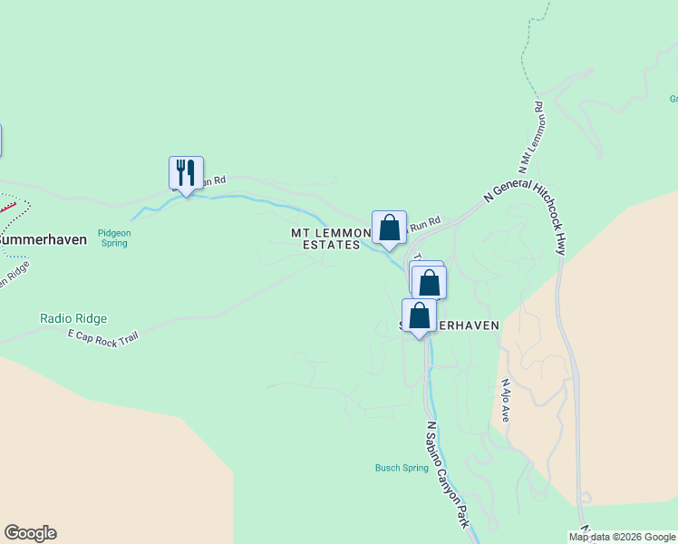 map of restaurants, bars, coffee shops, grocery stores, and more near 12931 North Guthrie Road in Summerhaven