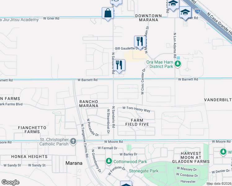 map of restaurants, bars, coffee shops, grocery stores, and more near 13117 North Farming Way in Marana