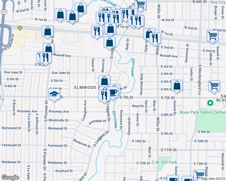 map of restaurants, bars, coffee shops, grocery stores, and more near 612 South Leggett Drive in Abilene