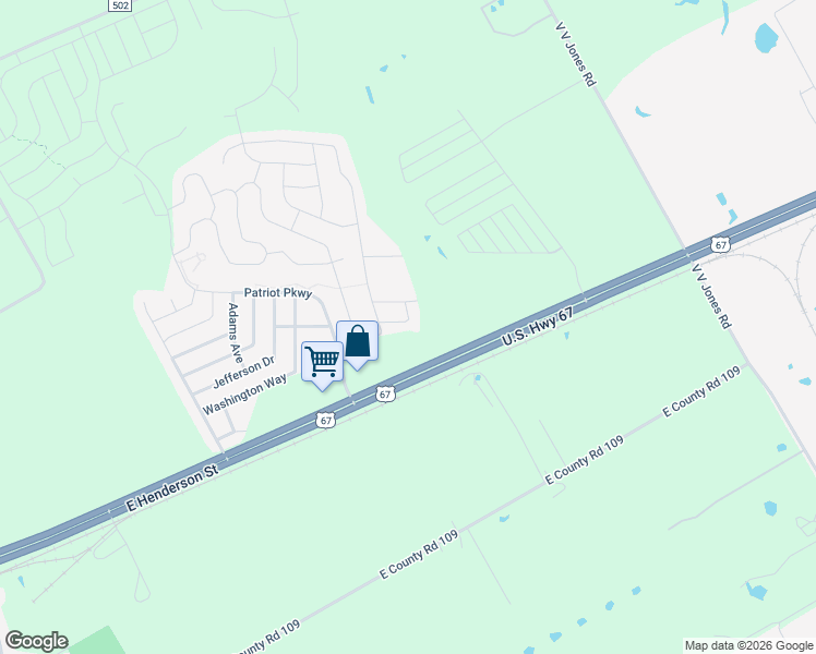 map of restaurants, bars, coffee shops, grocery stores, and more near 109 Houston Place in Midlothian