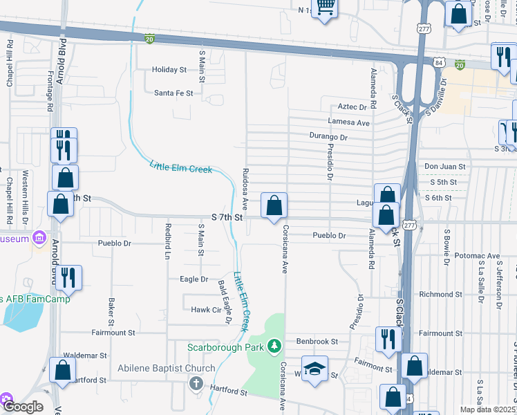 map of restaurants, bars, coffee shops, grocery stores, and more near 5402 South 7th Street in Abilene
