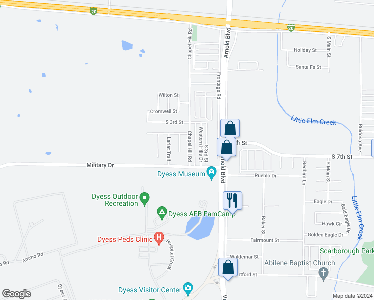 map of restaurants, bars, coffee shops, grocery stores, and more near 518 Chapel Hill Road in Abilene