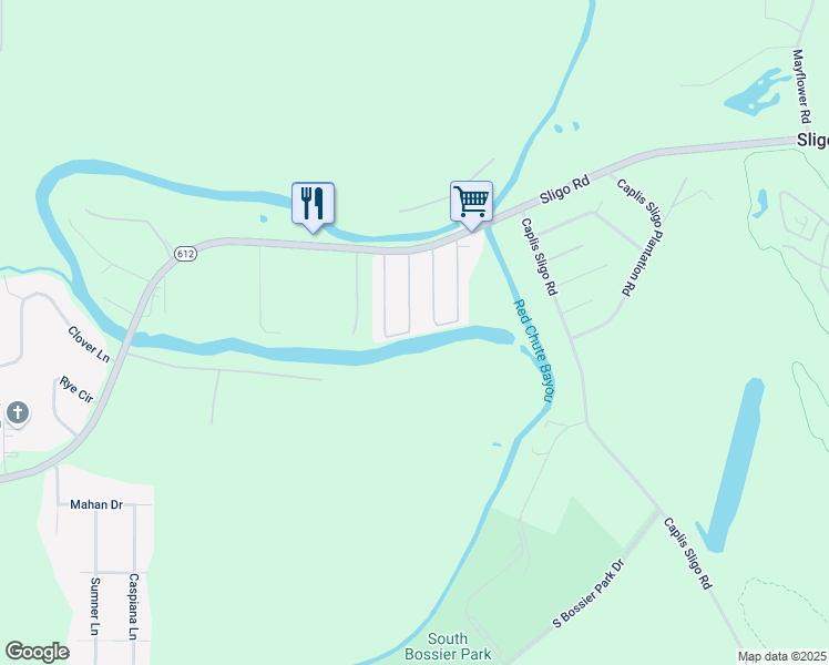 map of restaurants, bars, coffee shops, grocery stores, and more near 227 Bodcau Loop in Bossier City