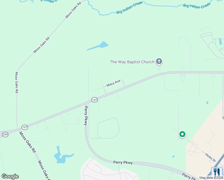 map of restaurants, bars, coffee shops, grocery stores, and more near 2208 Marshallville Road in Perry