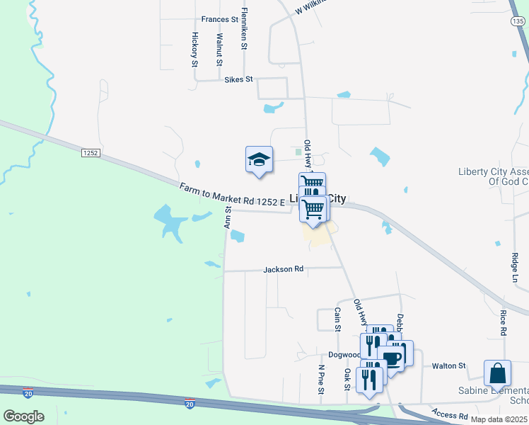 map of restaurants, bars, coffee shops, grocery stores, and more near 200 Parkview Estates in Kilgore