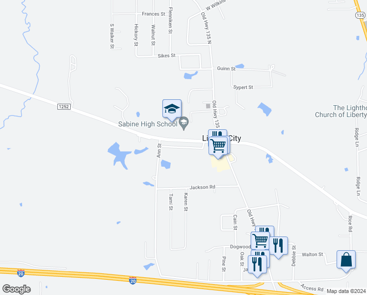 map of restaurants, bars, coffee shops, grocery stores, and more near Parkview Estates in Kilgore