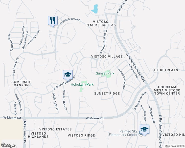 map of restaurants, bars, coffee shops, grocery stores, and more near 13158 North Tanner Robert Drive in Oro Valley
