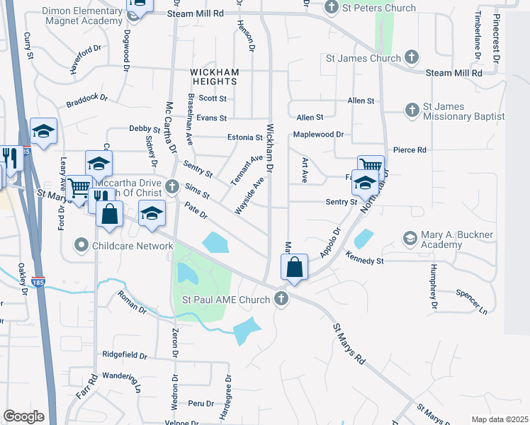 map of restaurants, bars, coffee shops, grocery stores, and more near 153 Wickham Drive in Columbus