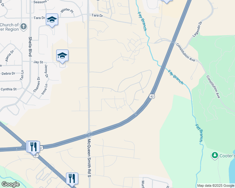 map of restaurants, bars, coffee shops, grocery stores, and more near 222 Hedgefield Drive in Prattville