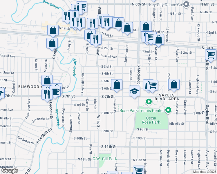 map of restaurants, bars, coffee shops, grocery stores, and more near 3142 South 6th Street in Abilene