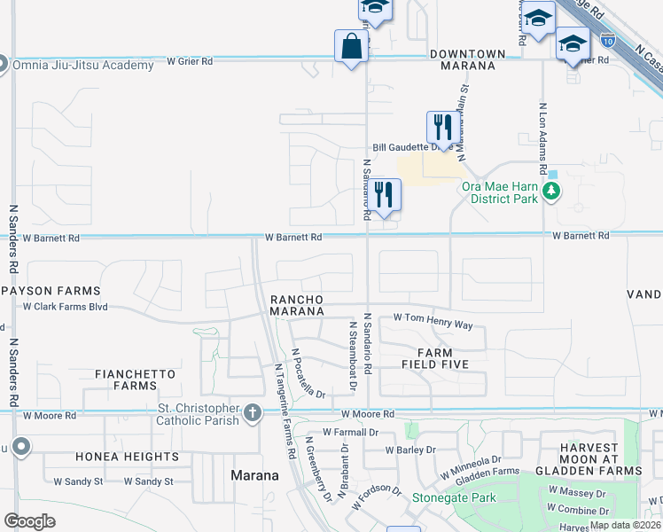 map of restaurants, bars, coffee shops, grocery stores, and more near 11901 West Rancho Drive in Marana