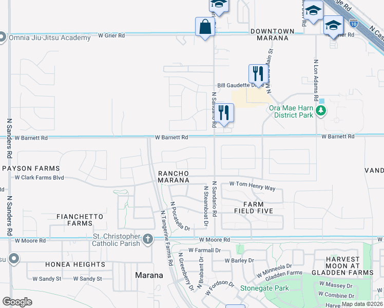 map of restaurants, bars, coffee shops, grocery stores, and more near 11901 West Rancho Drive in Marana