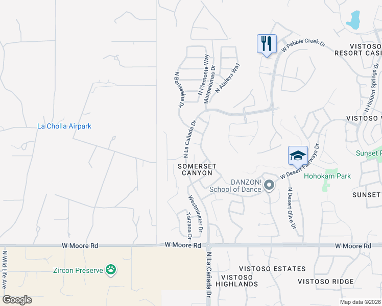 map of restaurants, bars, coffee shops, grocery stores, and more near 13159 North Player Place in Oro Valley
