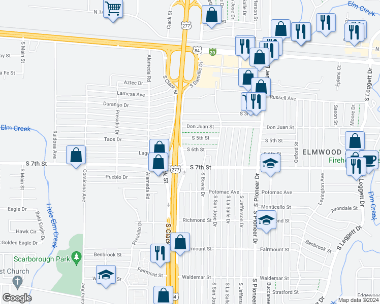 map of restaurants, bars, coffee shops, grocery stores, and more near 4919 South 6th Street in Abilene