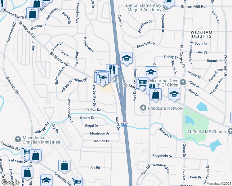 map of restaurants, bars, coffee shops, grocery stores, and more near 220 North Oakley Drive in Columbus